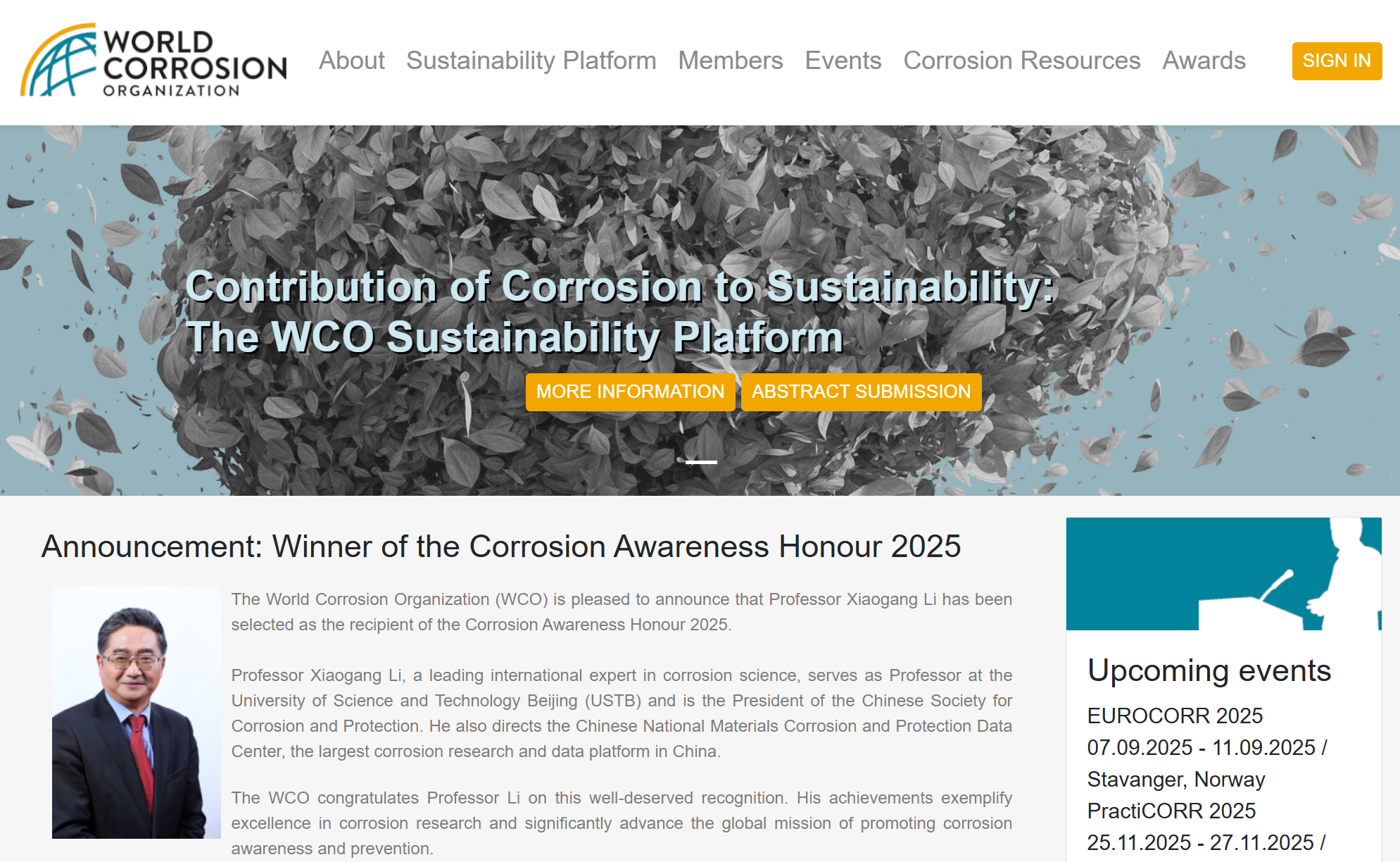 中国科学家李晓刚获世界腐蚀组织“腐蚀成就奖”